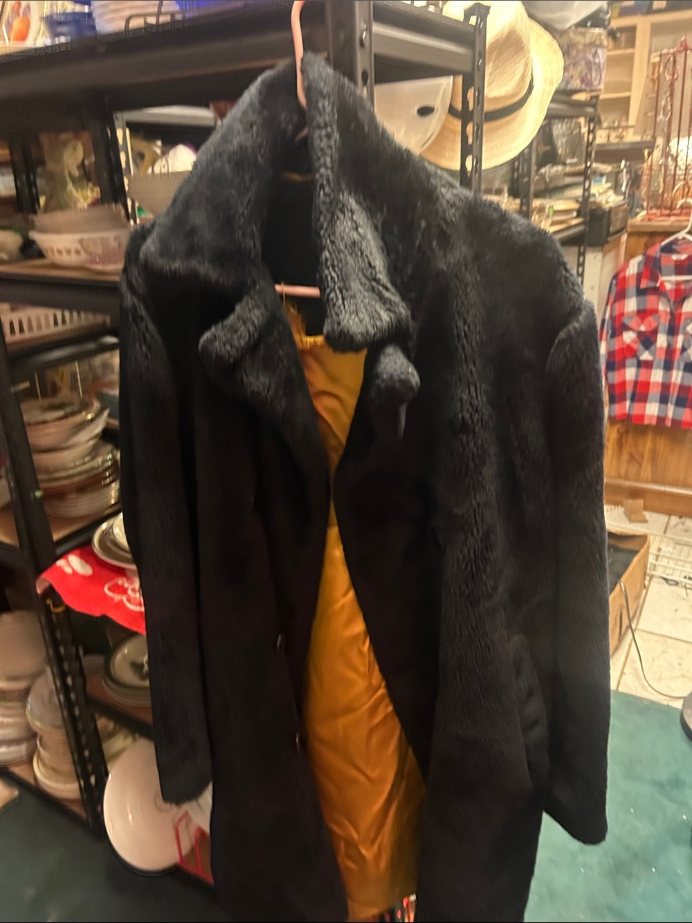 Vintage Black Teddy Jacket with Gold Lining